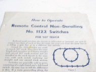 LIONEL POST-WAR INSTRUCTION SHEET FOR 1122 027 REMOTE SWITCH TRACKS- 1953 - M54