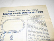 LIONEL POST-WAR INSTRUCTION SHEET FOR TRAIN OUTFIT #1500- EXC. - H16