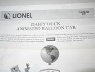 LIONEL - DAFFY DUCK ANIMATED BALLON CAR INSTRUCTIONS - GOOD - B18