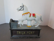 VINTAGE TRICK PONY CAST IRON MECHANICAL COIN BANK TAIWAN 7.5"H