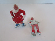 Vintage Diecast 2 Female Figure Skaters 2.25"H White & Red Outfits L17