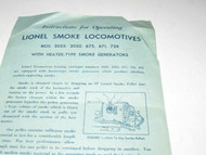 LIONEL POST-WAR- LIONEL SMOKE LOCOMOTIVE INSTRUCTIONS - GOOD - H17