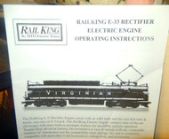 MTH TRAINS INSTRUCTION BOOKLET -RAILKING E-33 RECTIFIER ELECTRIC ENGINE- M33