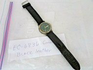 FOSSIL MENS SPORT WATCH EC-6836 GREEN FACE BLACK LEATHER BAND DATE LotD