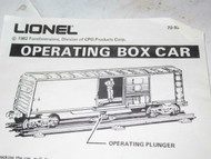 LIONEL - MPC INSTRUCTIONS FOR OPERATING BOXCAR - GOOD - SR57