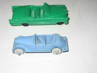 TWO PLASTIC CARS - 3" & 4" LONG- GOOD - M20