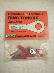 SOLDERLESS TERMINALS- RING TONGUE INSULATED- WIRE: 22-18- SCREW:#6- NEW- H79