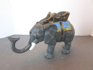 VINTAGE GREY ELEPHANT CAST IRON MECHANICAL COIN BANK WORKS 5" TALL