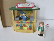 VTG PORCELAIN NEWSTAND 4-1/2"H WITH PAPERBOY 2.25"H HOLIDAY VILLAGE LAYOUT ACCES