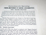 LIONEL POST-WAR - TWIN MOTORED F3 DIESEL INSTRUCTIONS - REPRINT - EXC. - M44