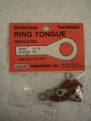 SOLDERLESS TERMINALS- RING TONGUE INSULATED- WIRE: 22-18- SCREW:#8- NEW- H79