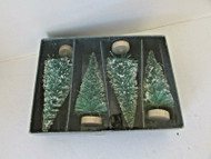 DICKENS SNOW COVERED PINE TREES SET OF 4 WOOD BASE 4.25" LotD