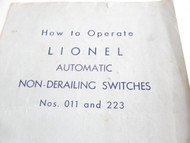 LIONEL INSTRUCTION SHEET FOR 011 & 223 REMOTE SWITCHES- FAIR - H16