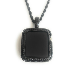 EMJ Bling Apple Watch Black Zirconia Pendant Chain Necklace 40 mm