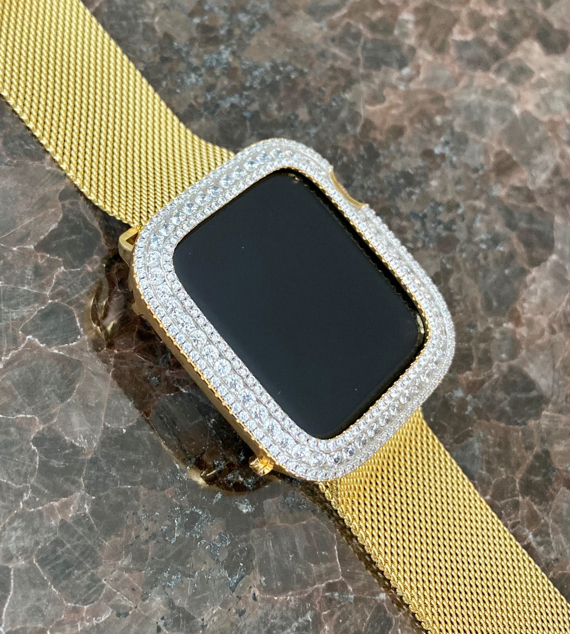 Series 4,5,6,SE Bling Apple Watch Yellow Gold Bezel Case Face Cover  Zirconia 40/44 mm