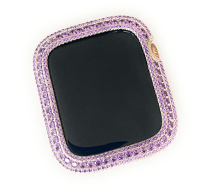 EMJ Bling Apple Watch Amethyst Lilac Bezel Face Case &/or Silver Milanese Mesh Band 40/44 mm