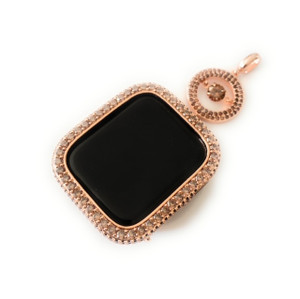 EMJ Apple Watch Big Round Jump Brown Zirconia Rose Gold Charm Pendant Chain Necklace 40/44 mm