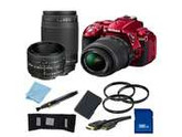 Nikon D5300 Digital SLR Camera With 18-55mm Lens & 70-300mm G Lens & 50mm 1.8D Kit 1 (Red)