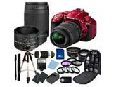 Nikon D5300 Digital SLR Camera With 18-55mm Lens & 70-300mm G Lens & 50mm 1.8D Kit 2 (Red)