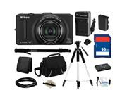 Nikon Coolpix S9300 Black 16 MP 18X Optical Zoom 25mm Wide Angle Digital Camera HDTV Output, Everything You Need Kit, 26315