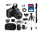 Nikon D3100 14.2MP Digital SLR Camera with 18-55mm f3.5-5.6 AF-S DX VR Nikkor Zoom Lens, Everything You Need Kit, 25472
