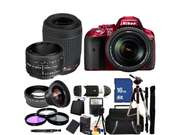 Nikon D5300 Digital SLR Camera Red With 18-140mm Lens & 55-200mm VR Lens & 50mm 1.8D Kit