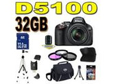 Nikon D5100 16.2MP CMOS Digital SLR Camera with 18-55mm f / 3.5-5.6 AF-S DX VR Nikkor Zoom Lens w/ Memory + Filter Accessory Kit
