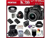 Pentax K-30 Digital Camera With 18-55mm Lens: .45 Wide Angle Lens, 2x Telephoto Lens, 8GB SD Card, SD Card Reader, 2 Extra Batteries, Rapid Travel Charger, 3PC