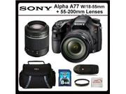 Sony Alpha A77 24MP Digital Camera w/ 18-55mm Lens & 55-200mm Lens: Zoom Kit Includes, 8GB SD Card + Reader, UV Lens, Soft Carry Bag, & MORE