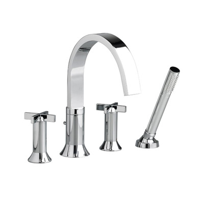 Berwick Cross 2-Handle Deck-Mount Roman Tub Faucet with Hand Shower in Polished Chrome