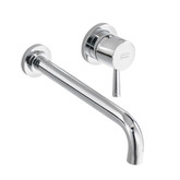 Serin 1-Handle Wall-Mount Low-Arc Bathroom Faucet with Valve Body and Grid Drain in Polished Chrome