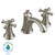 Portsmouth 8 Inch 2-Handle Mid-Arc Bathroom Faucet in Satin Nickel with Speed Connect Drain and Cross Handles