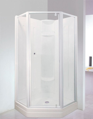 Contractor 38Inchx38Inch Neo Angle Pivot Shower Door-White finish and Glass with Design (Base not Included)