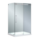 48 In. x 35 In. x 77.5 In. Completely Frameless Sliding Shower Door Enclosure in Stainless Steel with Base, Right Drain