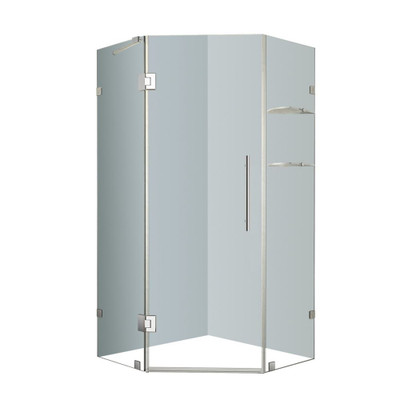 Neoscape GS 36 In. x 36 In. 72 In. Completely Frameless Neo-Angle Shower Enclosure with Glass Shelves in Stainless Steel