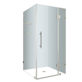 Avalux GS 32 In. x 32 In. x 72 In. Completely Frameless Shower Enclosure with Glass Shelves in Stainless Steel