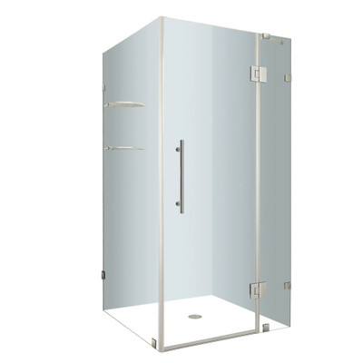 Avalux GS 34 In. x 34 In. x 72 In. Completely Frameless Shower Enclosure with Glass Shelves in Stainless Steel
