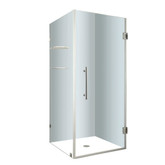 Aquadica GS 34 In. x 34 In. x 72 In. Completely Frameless Square Shower Enclosure with Glass Shelves in Stainless Steel