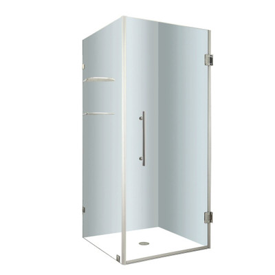Aquadica GS 36 In. x 36 In. x 72 In. Completely Frameless Square Shower Enclosure with Glass Shelves in Stainless Steel