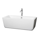 Laura 4.92 Ft. Center Drain Soaking Tub in White with Floor Mounted Faucet in Brushed Nickel