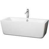 Laura 5.58 Ft. Center Drain Soaking Tub in White with Floor Mounted Faucet in Brushed Nickel