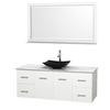 Centra 60 In. Single Vanity in White with White Carrera Top with Black Granite Sink and 58 In. Mirror