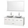 Centra 60 In. Double Vanity in White with Solid SurfaceTop with White Carrera Sinks and 58 In. Mirror