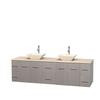Centra 80 In. Double Vanity in Gray Oak with Ivory Marble Top with Bone Porcelain Sinks and No Mirror
