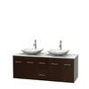 Centra 60 In. Double Vanity in Espresso with White Carrera Top with White Carrera Sinks and No Mirror