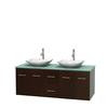 Centra 60 In. Double Vanity in Espresso with Green Glass Top with White Carrera Sinks and No Mirror