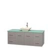 Centra 60 In. Single Vanity in Gray Oak with Green Glass Top with Bone Porcelain Sink and No Mirror