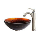 Prometheus Glass Vessel Sink and Riviera Faucet Satin Nickel