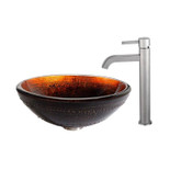 Prometheus Glass Vessel Sink and Ramus Faucet Satin Nickel