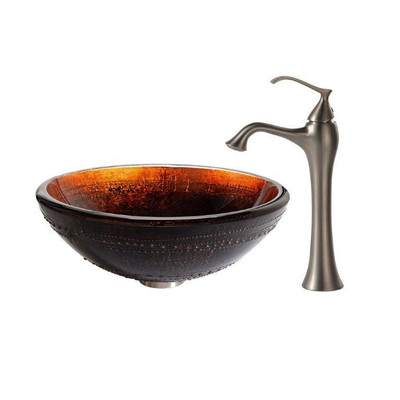 Prometheus Glass Vessel Sink and Ventus Faucet Brushed Nickel
